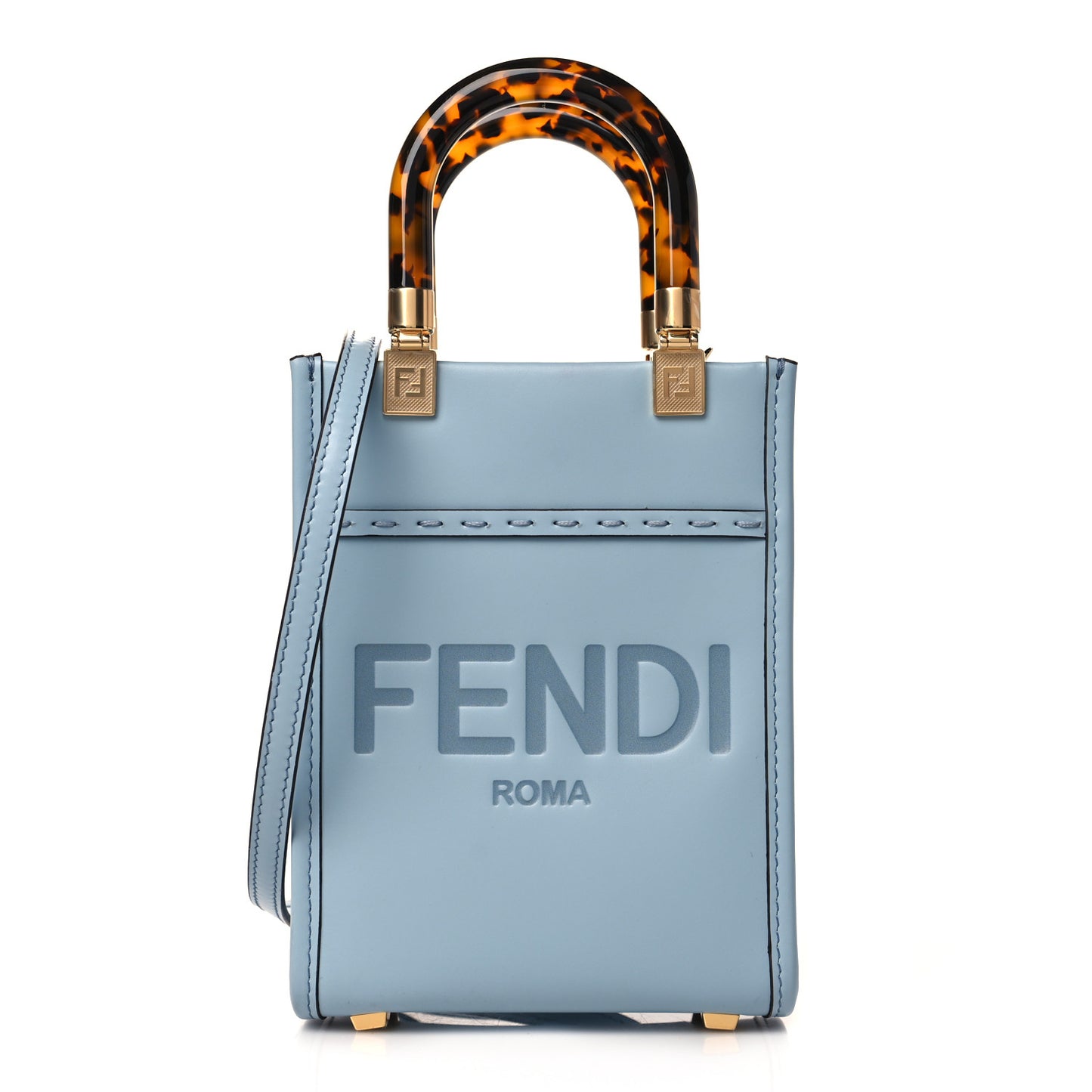 Vitello King Plexiglass Logo Embossed Mini Fendi Sunshine Shopper Tote Azzurro Baby