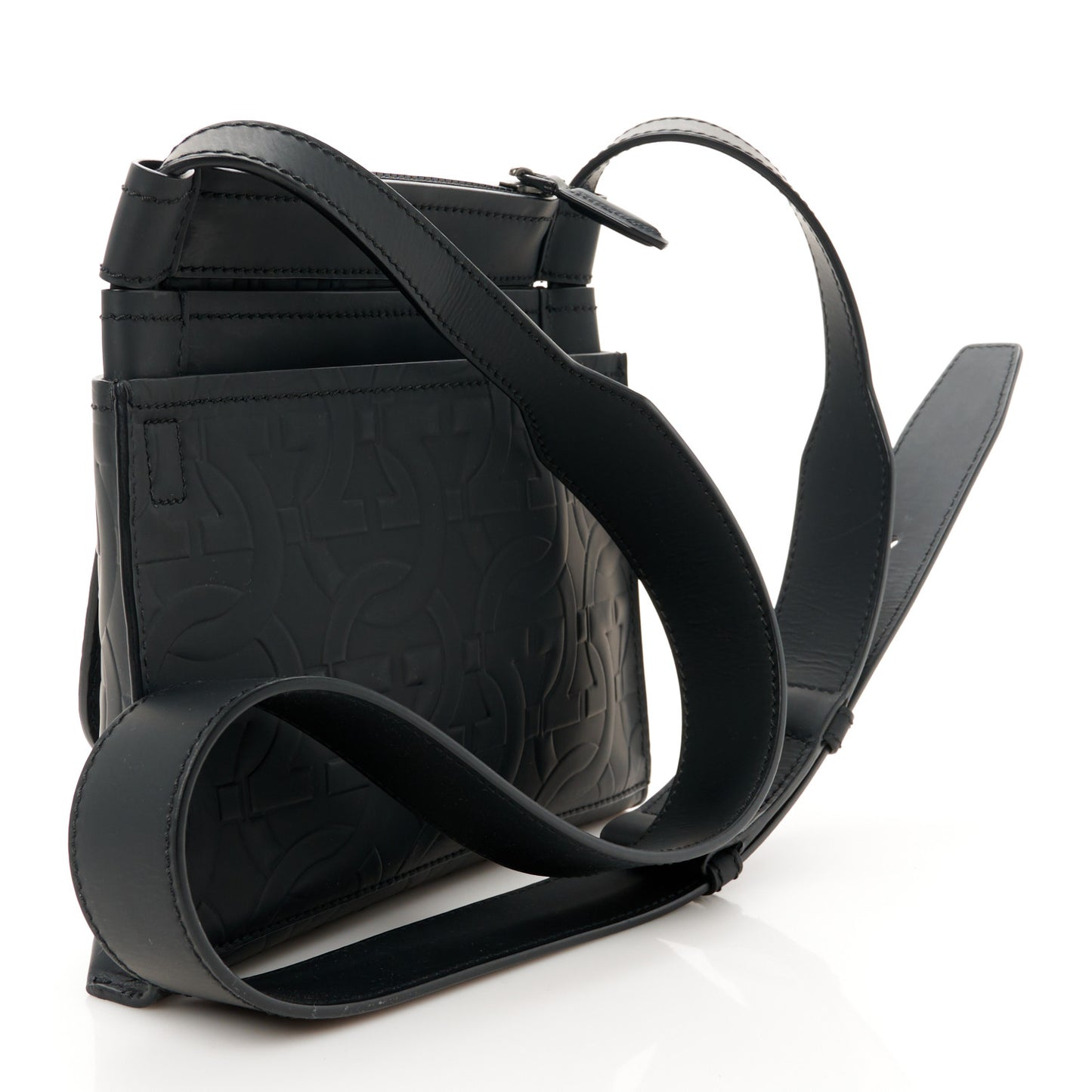 Calfskin Gancini Embossed Brooklyn Crossbody Bag Black