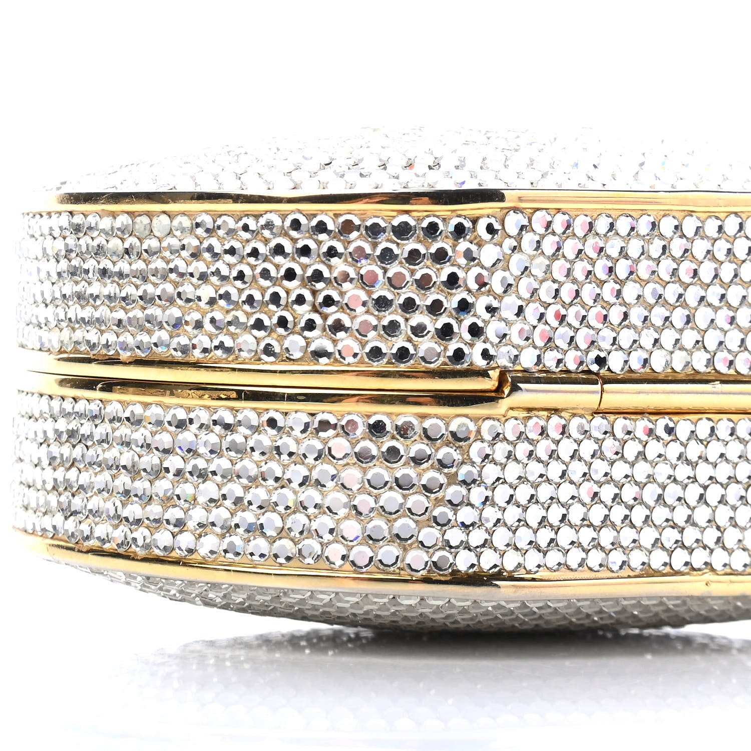Judith Leiber Swarovski Crystal Minaudiere Clutch Gold Silver 6 of 7