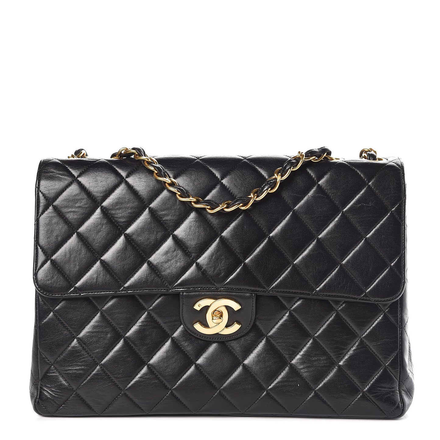 Lambskin Quilted Jumbo Single Flap Black