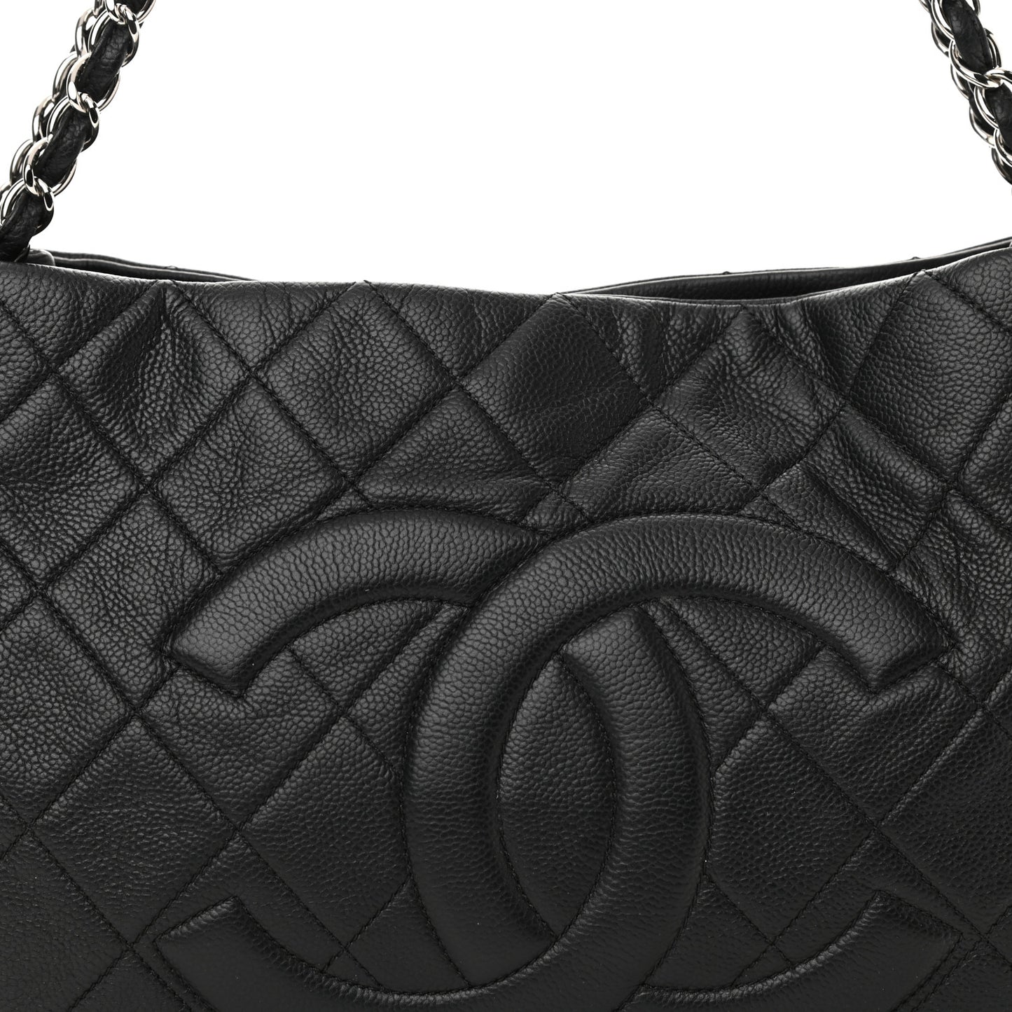 Caviar Quilted Expandable Zip Shoulder Bag Black