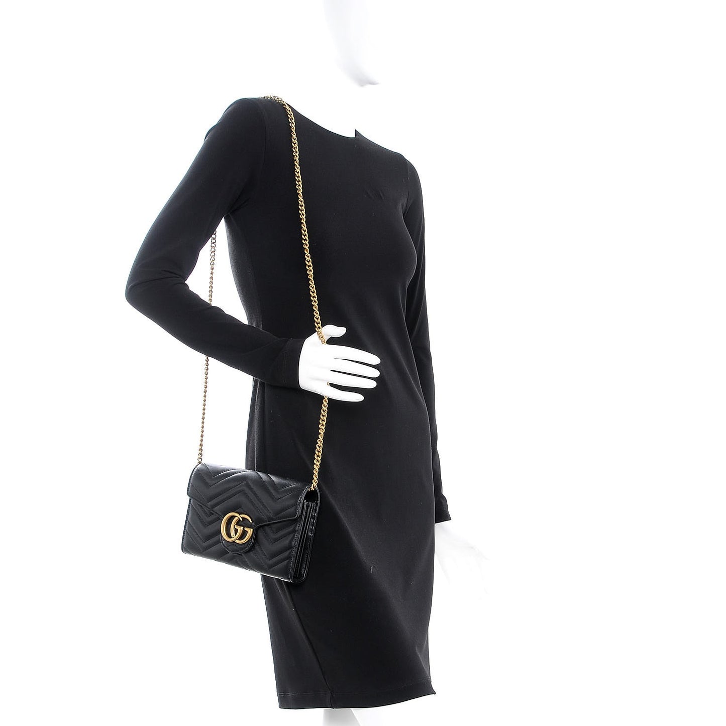 Calfskin Matelasse GG Marmont Chain Wallet Black