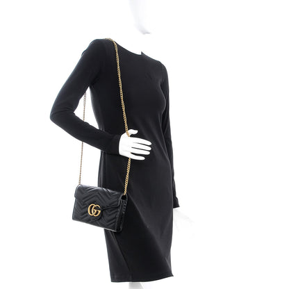 Gucci Calfskin Matelasse GG Marmont Chain Wallet Black 2 of 7
