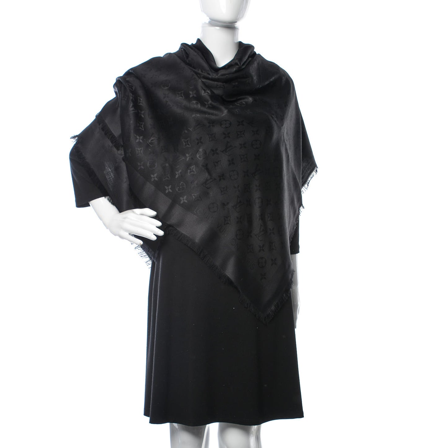 Silk Wool Monogram Shawl Black