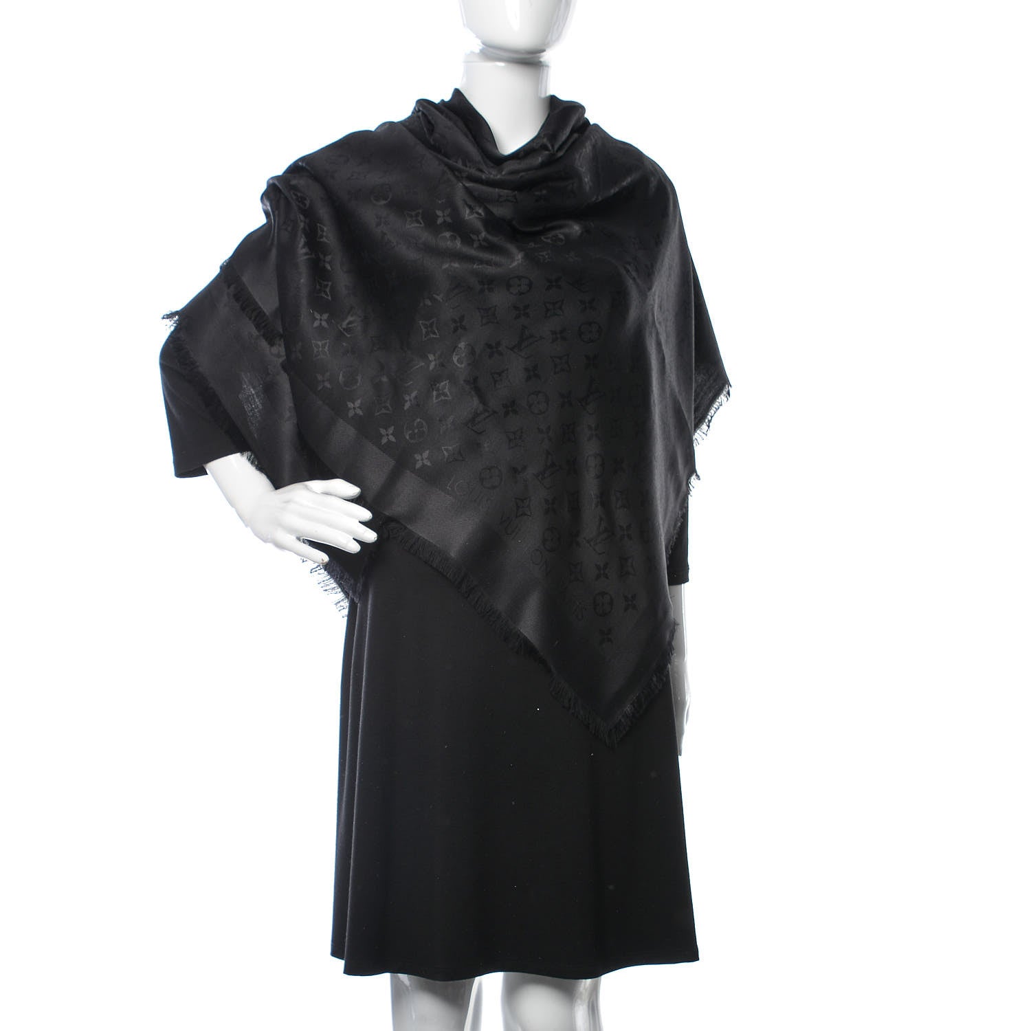 Louis Vuitton Silk Wool Monogram Shawl Black 2 of 4