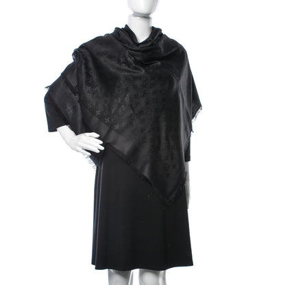 Louis Vuitton Silk Wool Monogram Shawl Black 2 of 4