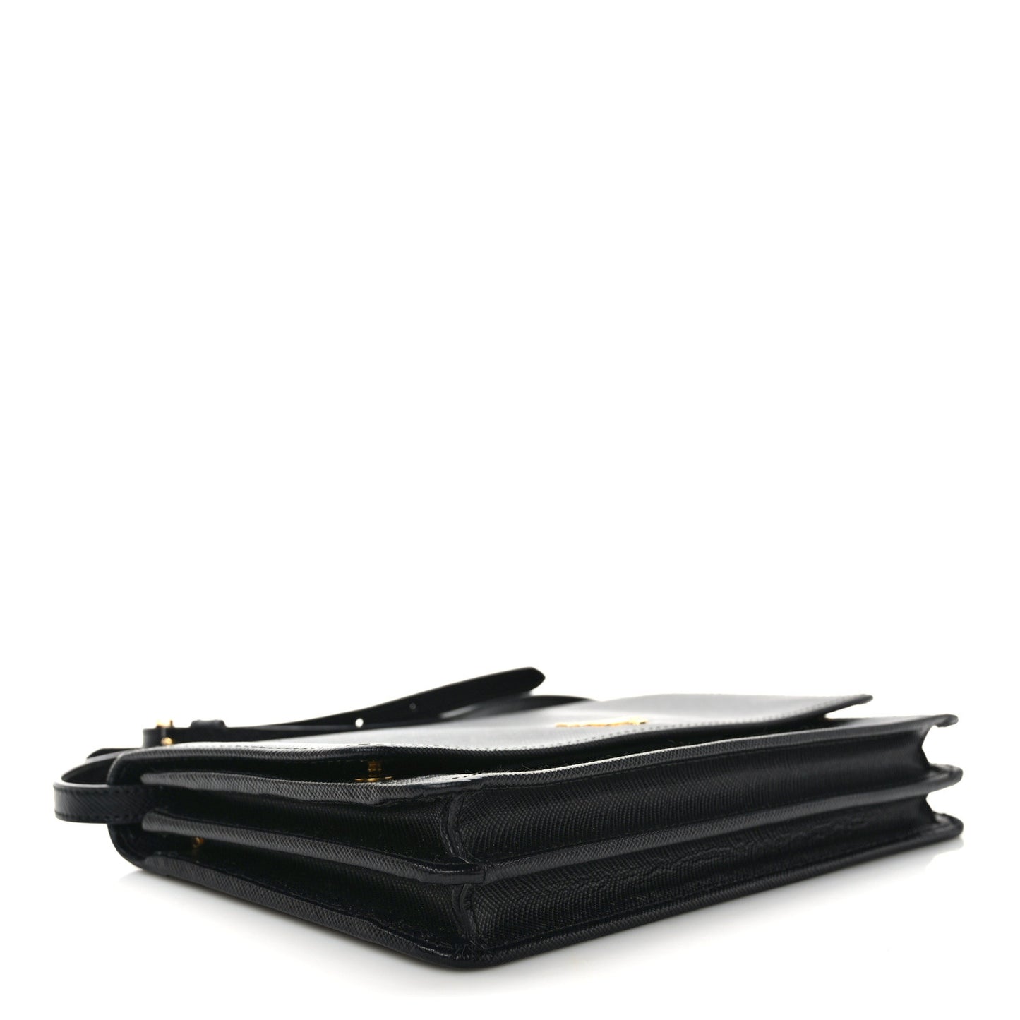Saffiano Metal Flap Wallet With Strap Black