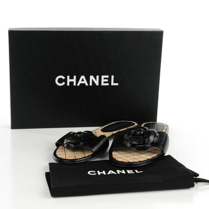 Chanel Lambskin Camellia Sandals 37 Black 5 of 9