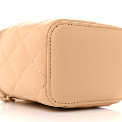 Chanel Lambskin Quilted Pearl Crush Mini Vanity Case With Chain Beige 9 of 11