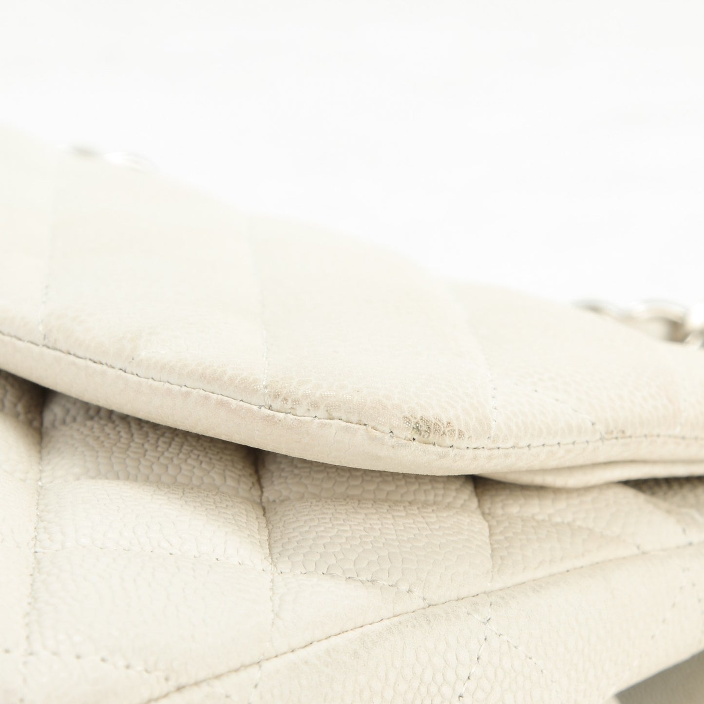 Iridescent Caviar Quilted Jumbo Double Flap White