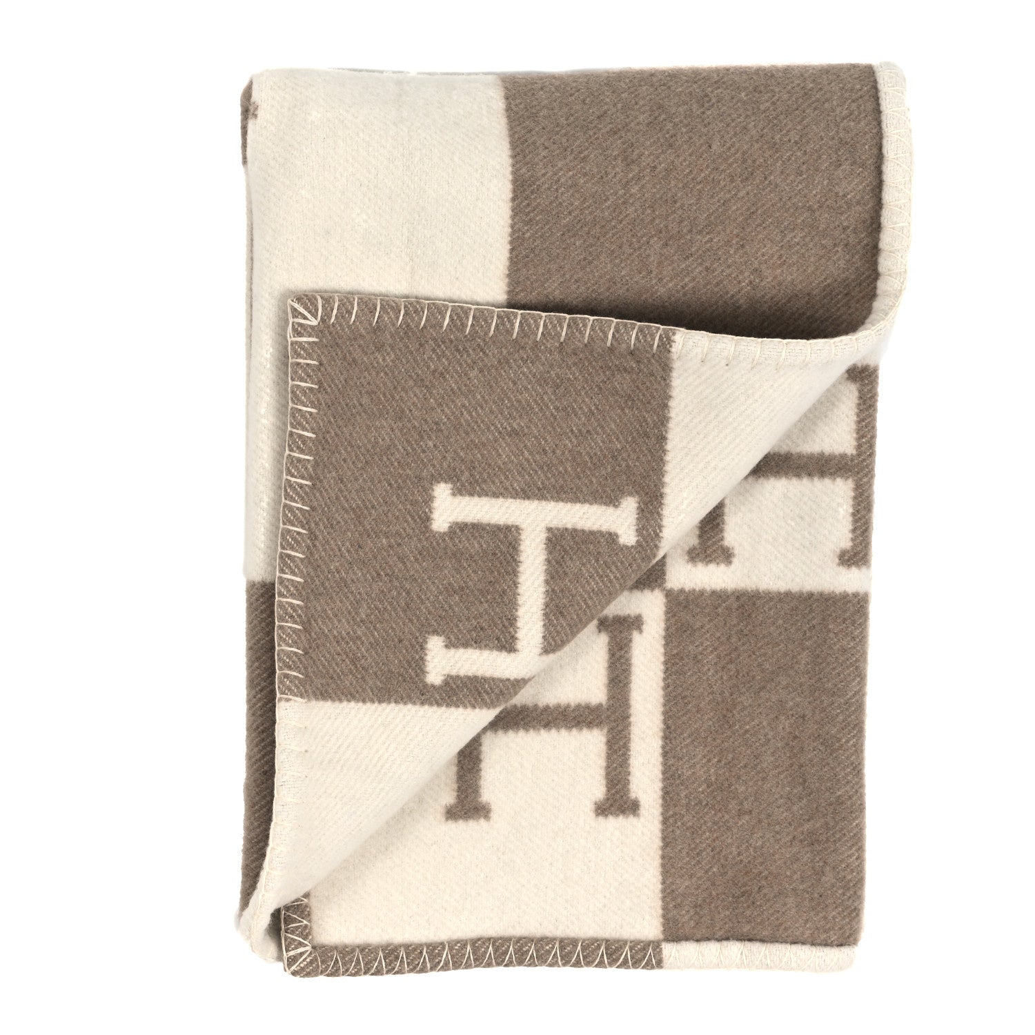 Hermes Wool Cashmere Avalon Baby Blanket Noisette Moyen White 2 of 3