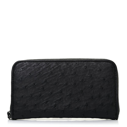 Bottega Veneta Ostrich Zip Around Wallet Black 1 of 8