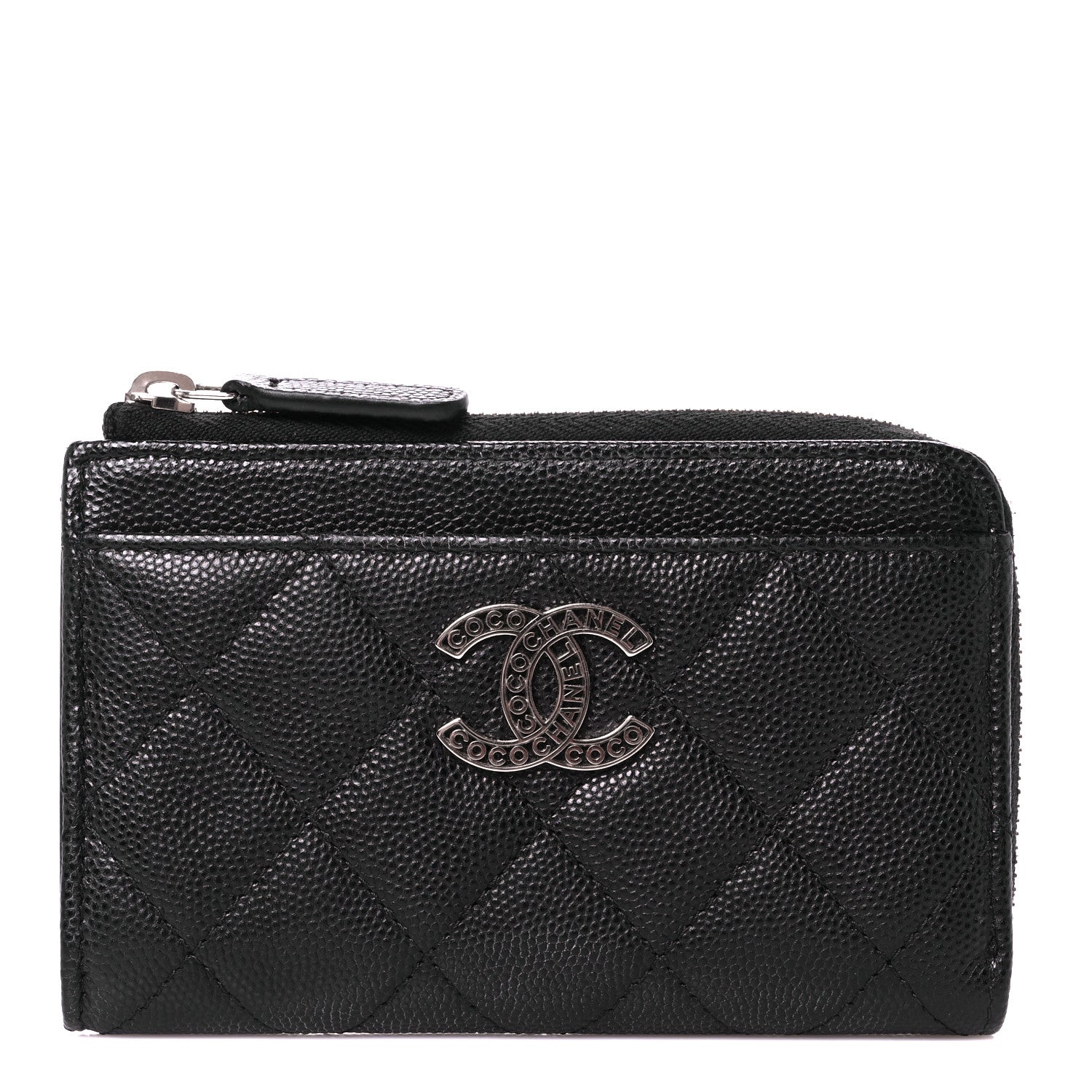Chanel Caviar Quilted CC Logo Zip Around Card Holder Black 1 of 10