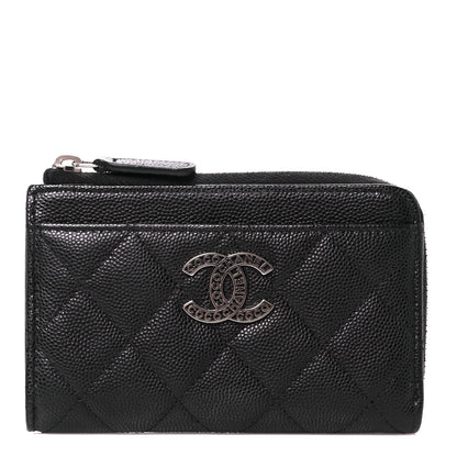 Chanel Caviar Quilted CC Logo Zip Around Card Holder Black 1 of 10