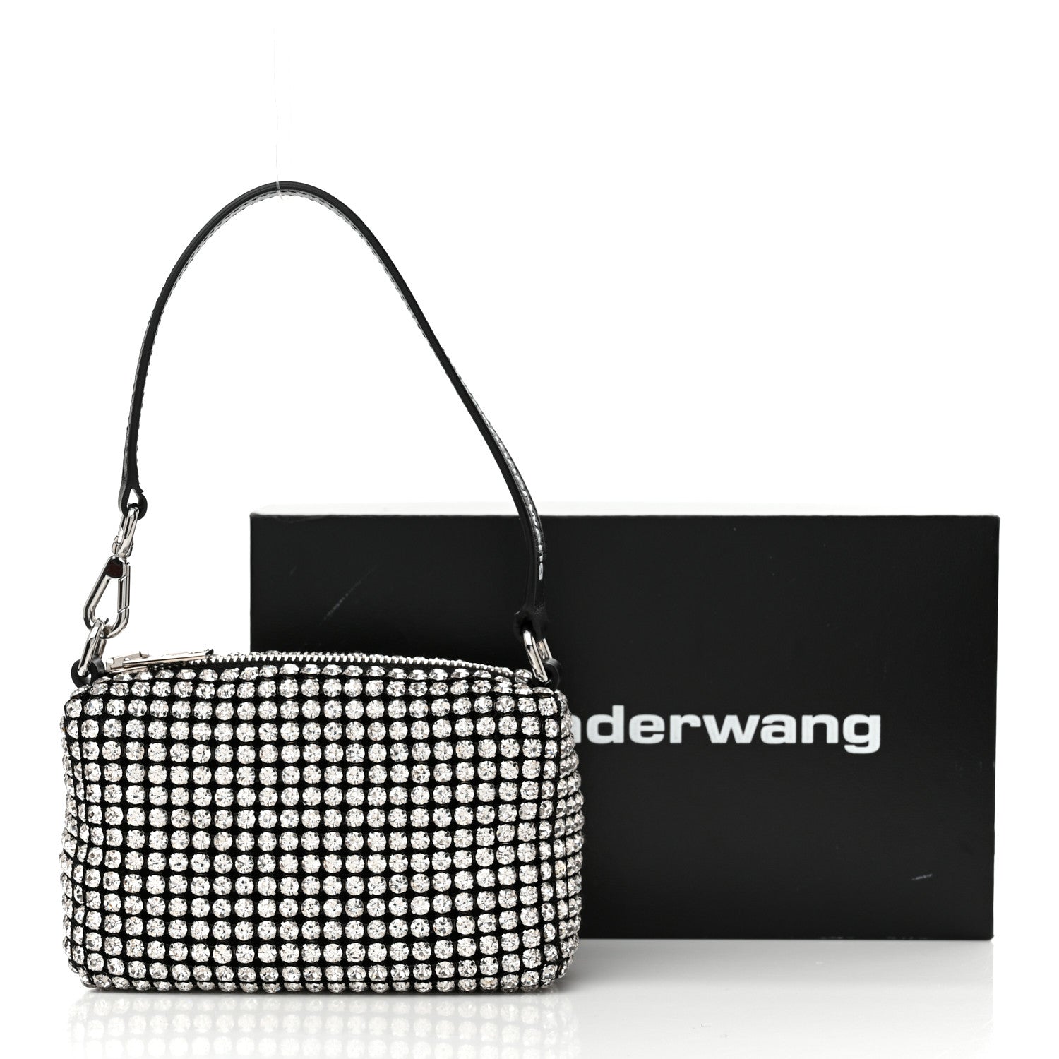 Alexander Wang Mesh Crystal Rhinestone Mini Heiress Pouch Black Silver 10 of 10