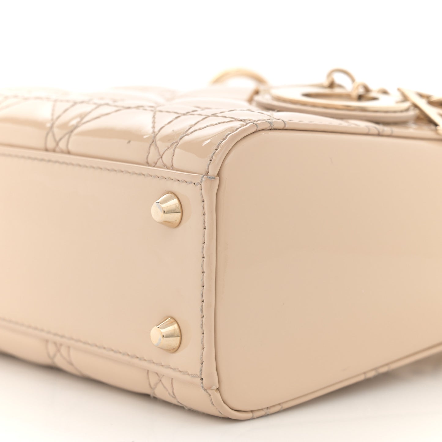 Patent Cannage Mini Lady Dior Beige