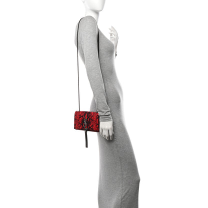 Saint Laurent Calfskin Snakeskin Embossed Small Classic Monogram Kate Tassel Satchel Red Black 2 of 12