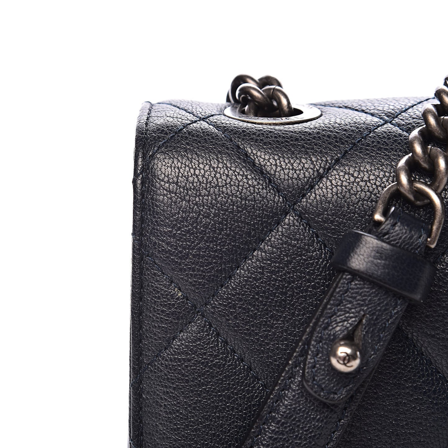 Goatskin Quilted Large Perfect Edge Flap Navy