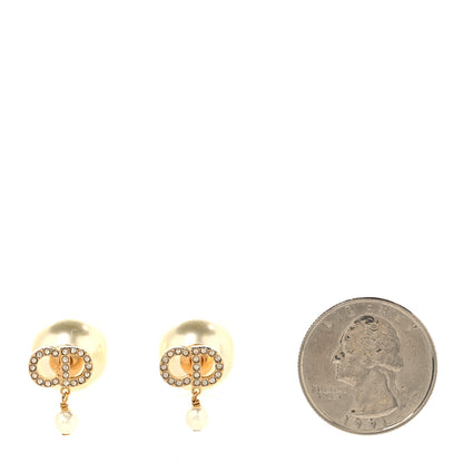 Christian Dior Pearl Crystal Tribales CD Drop Earrings Gold 2 of 5