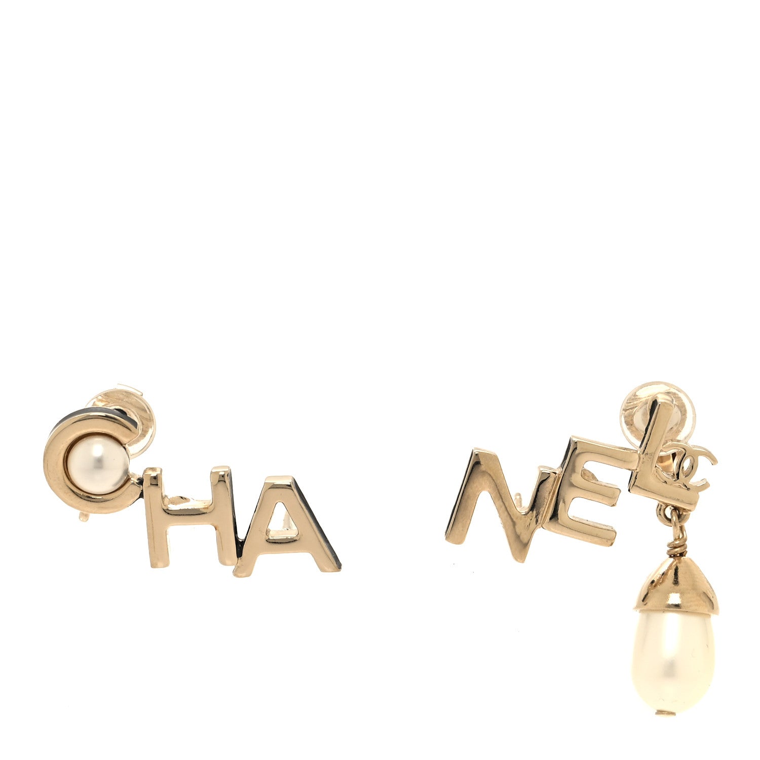 Chanel Pearl Cha Nel Drop Earrings White Gold 1 of 4