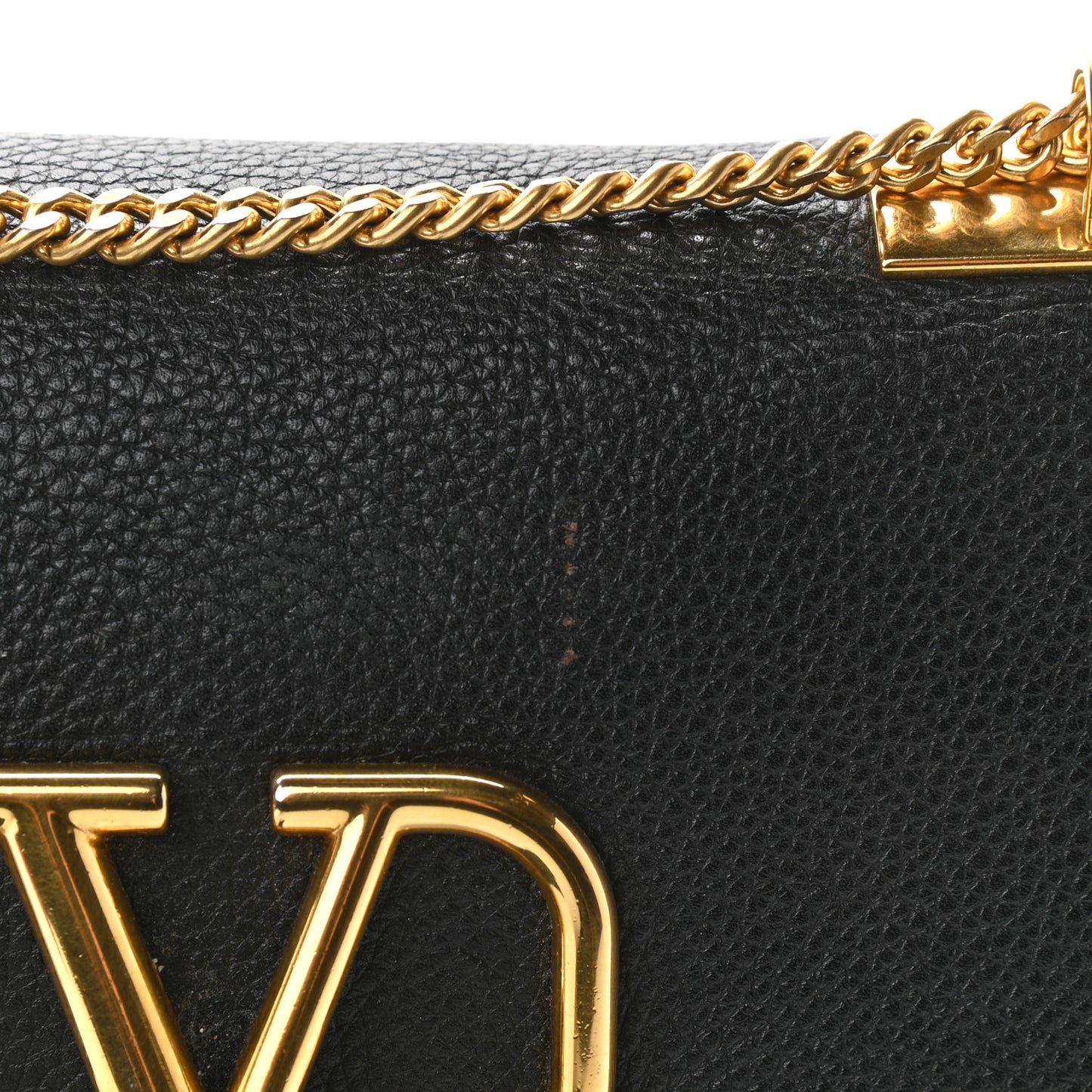 Pebbled Calfskin Small VRing Chain Shoulder Bag Black