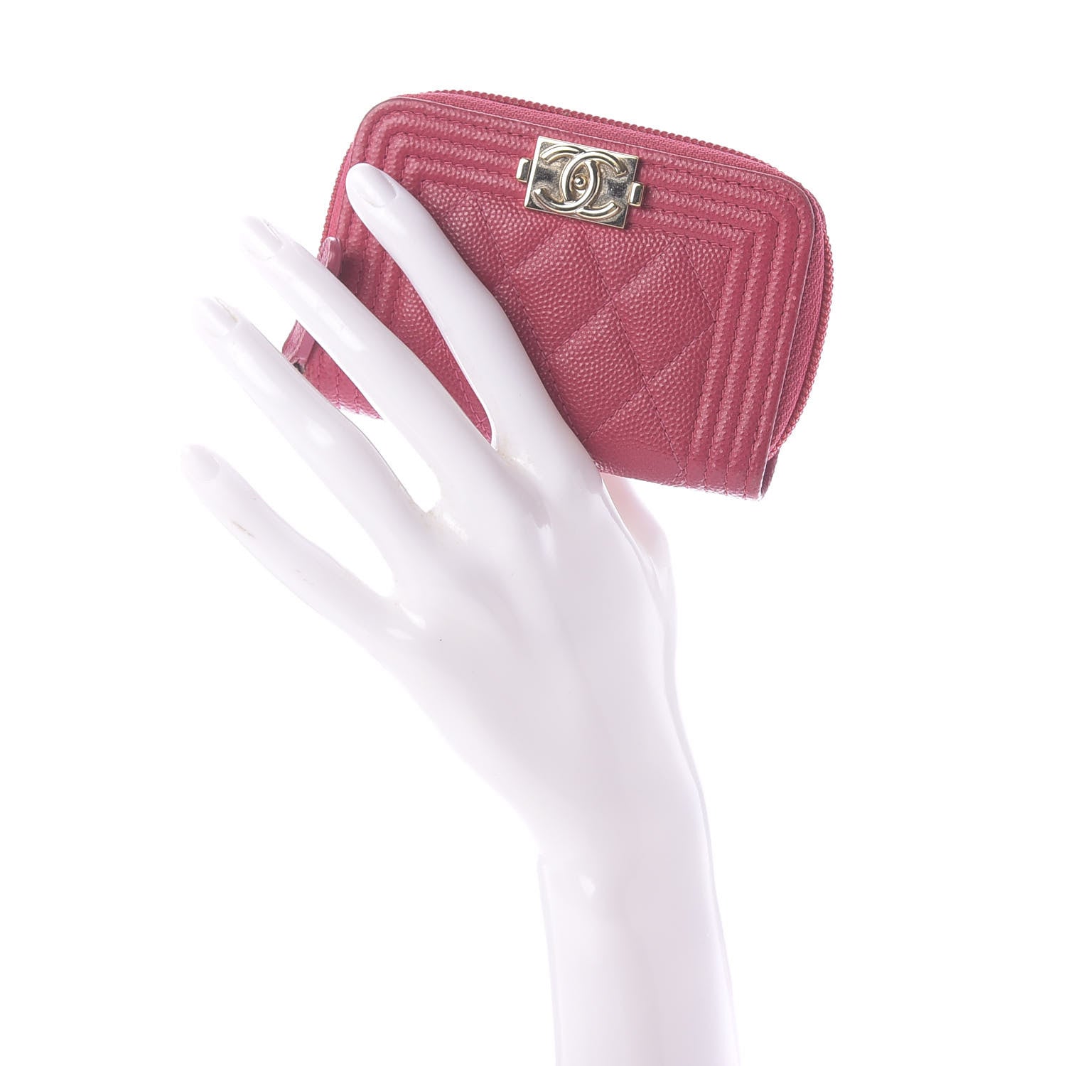 Chanel Caviar Quilted Boy Zip Around Coin Purse Wallet Dark Pink 2 of 11