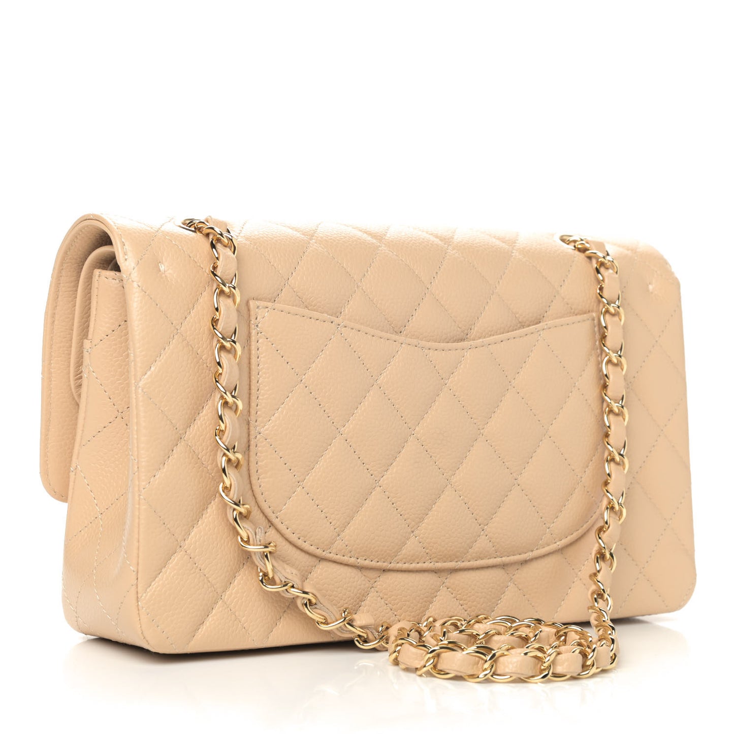 Caviar Quilted Medium Double Flap Beige