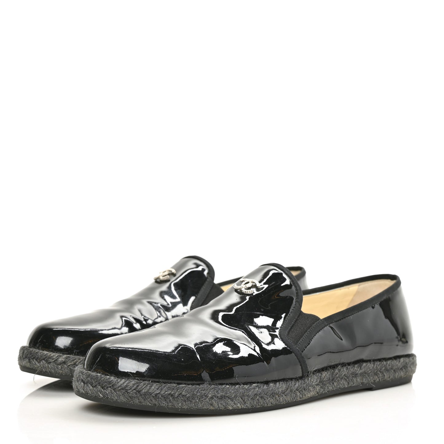 Patent Calfskin CC Mocassin Loafer Espadrilles 41.5 Black