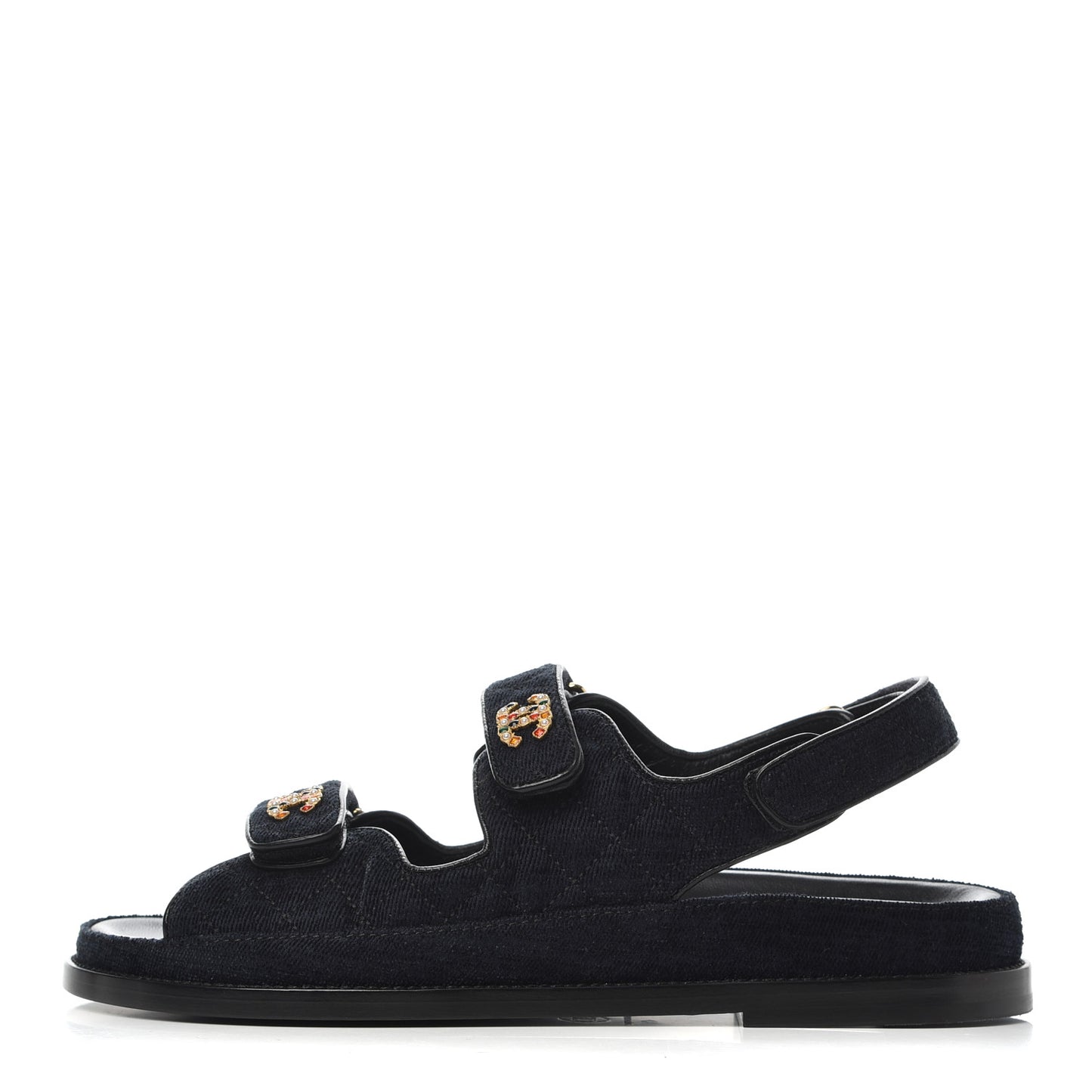 Denim Quilted Velcro Dad Sandals 41 Blue