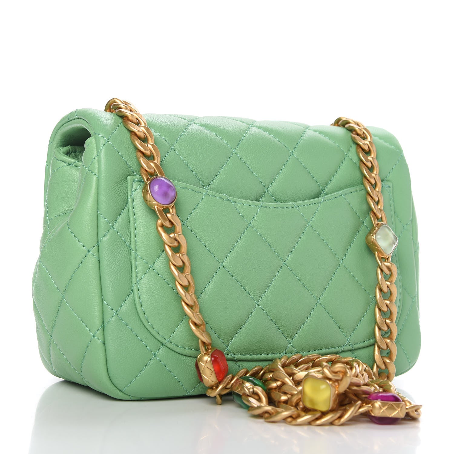 Chanel Lambskin Resin Quilted Mini Pearl Samba Square Flap Green 3 of 11