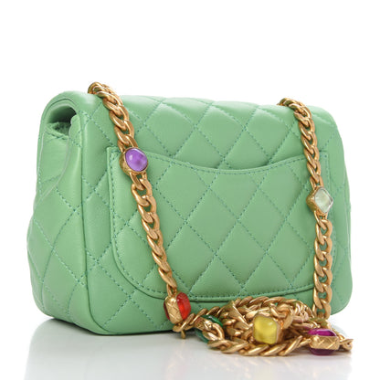 Chanel Lambskin Resin Quilted Mini Pearl Samba Square Flap Green 3 of 11
