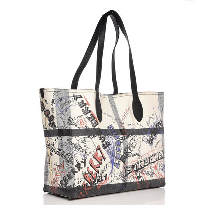 Burberry Coated Canvas Mega Check Sketchbook Reversible Tote White Black 2 of 9