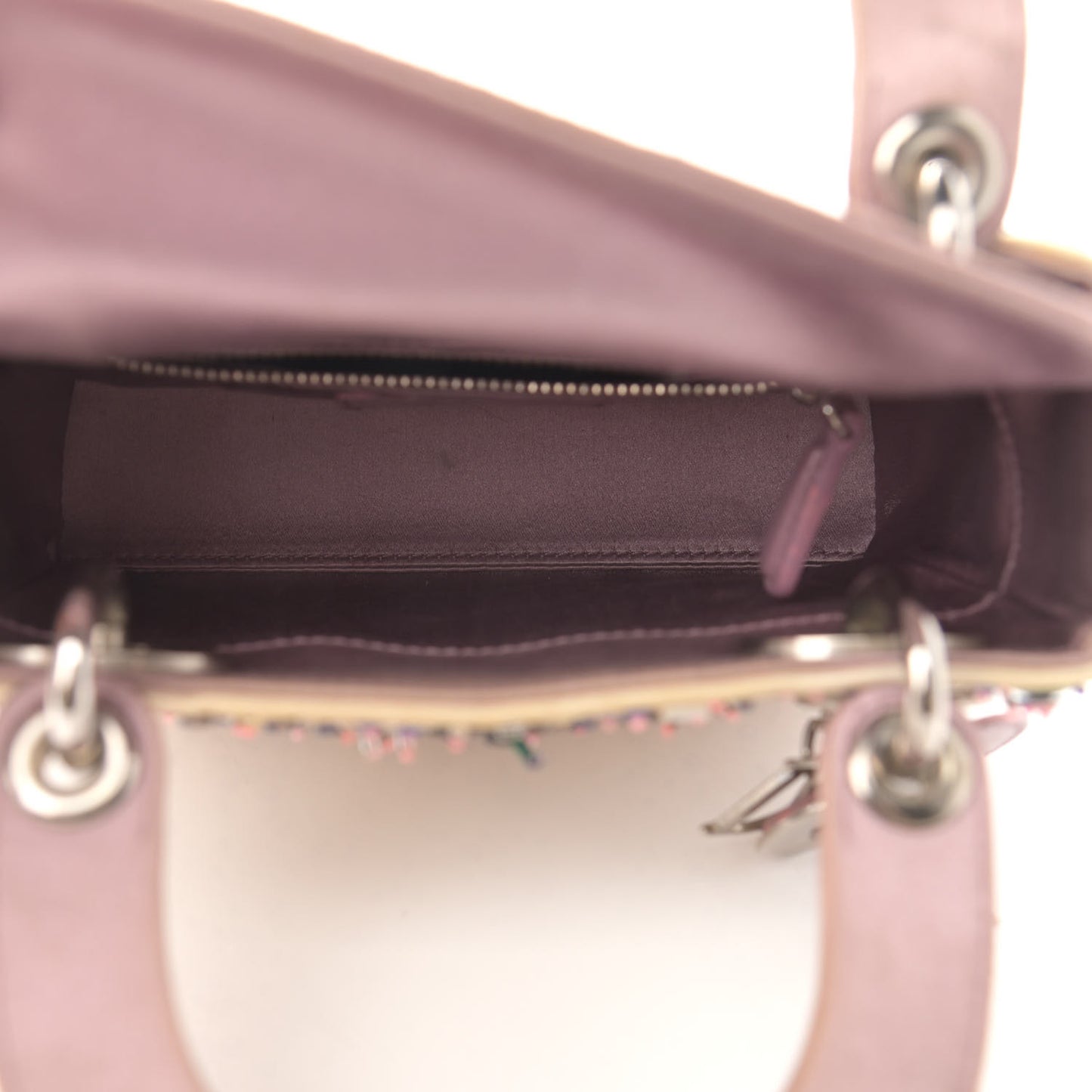 Satin Embroidered Beaded Mini Lady Dior Pink Multicolor