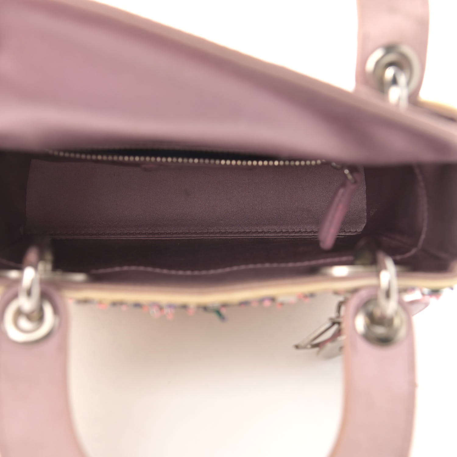 Christian Dior Satin Embroidered Beaded Mini Lady Dior Pink Multicolor 5 of 15