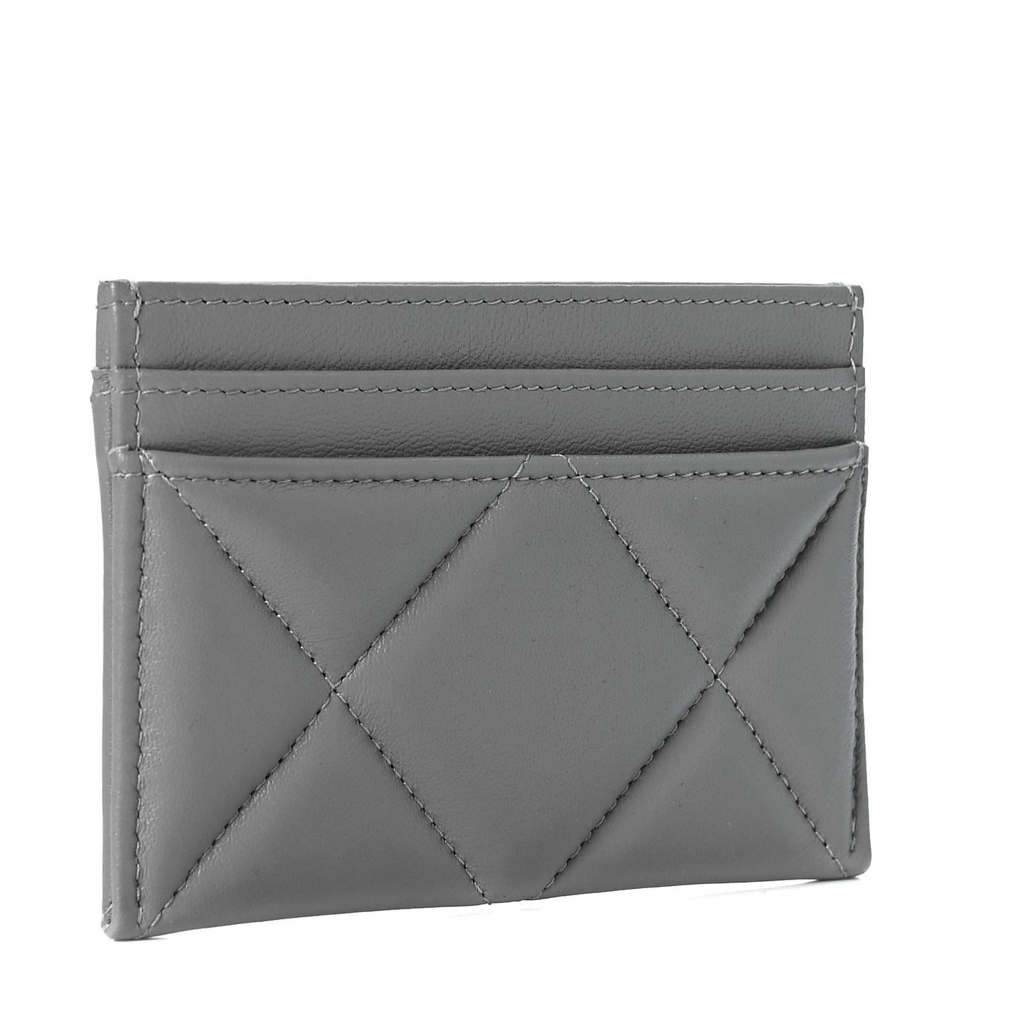 Lambskin Quilted Chanel 19 Card Holder Grey