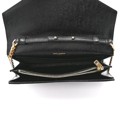 Saint Laurent Grain De Poudre Matelasse Chevron Monogram Chain Wallet Black 5 of 10