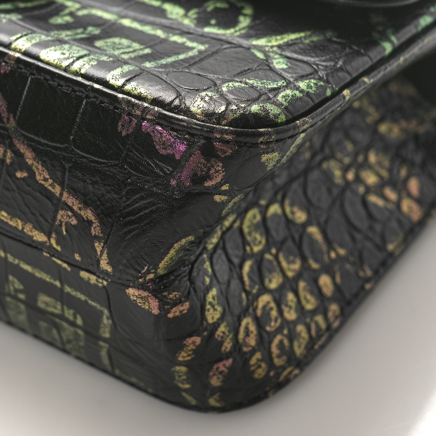 Chanel Calfskin Crocodile Embossed Graffiti 2.55 Mini Cocodile Reissue Flap Black Pink 9 of 10