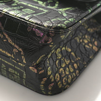 Chanel Calfskin Crocodile Embossed Graffiti 2.55 Mini Cocodile Reissue Flap Black Pink 9 of 10