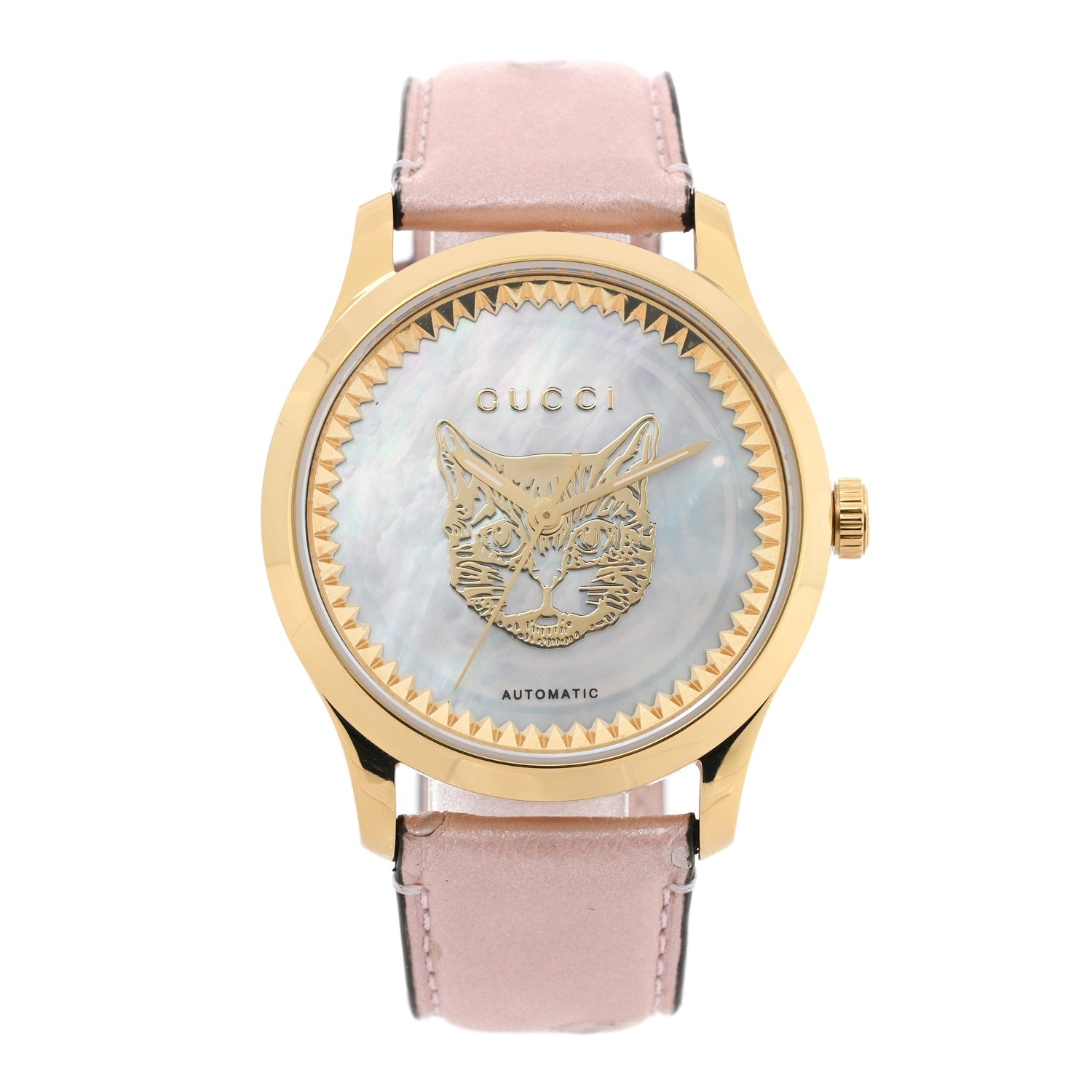 Gucci Stainless Steel Ostrich Mother of Pearl 38mm G-Timeless Cat Automatic Watch 1 of 5