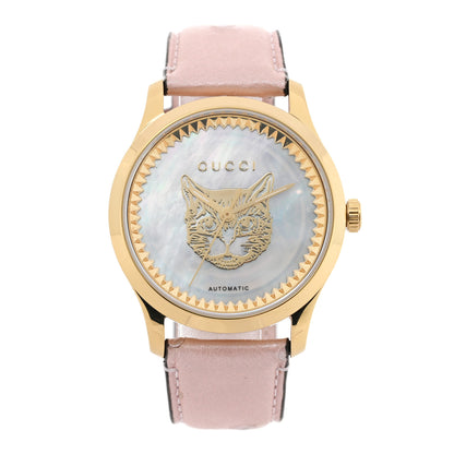 Gucci Stainless Steel Ostrich Mother of Pearl 38mm G-Timeless Cat Automatic Watch 1 of 5