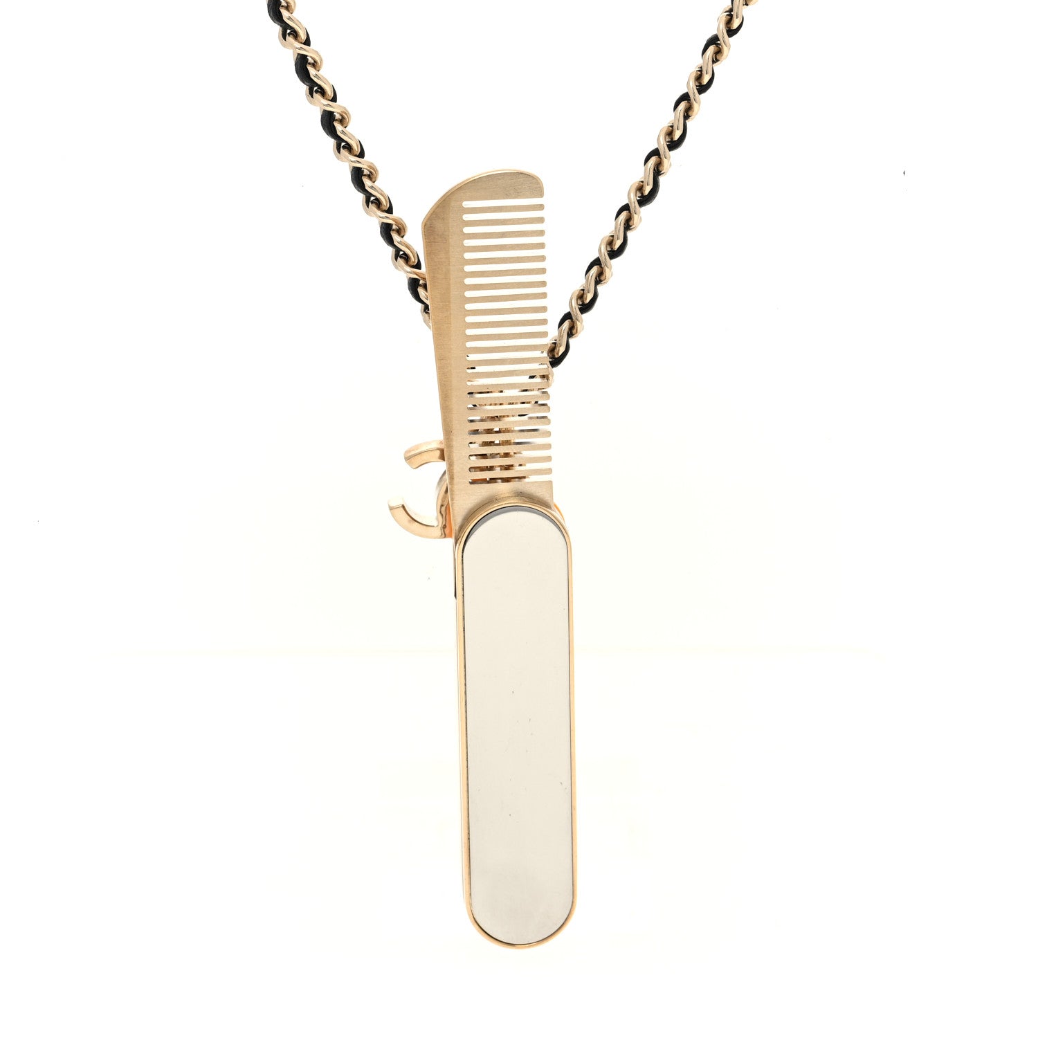 Chanel Metal Lambskin Chain CC Comb Necklace Gold Orange Black 5 of 7