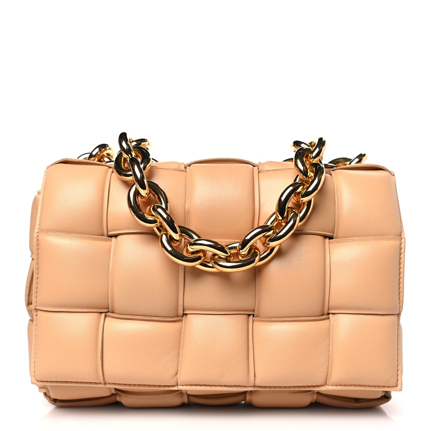 Lambskin Maxi Intreccio Padded Chain Cassette Crossbody Bag Almond