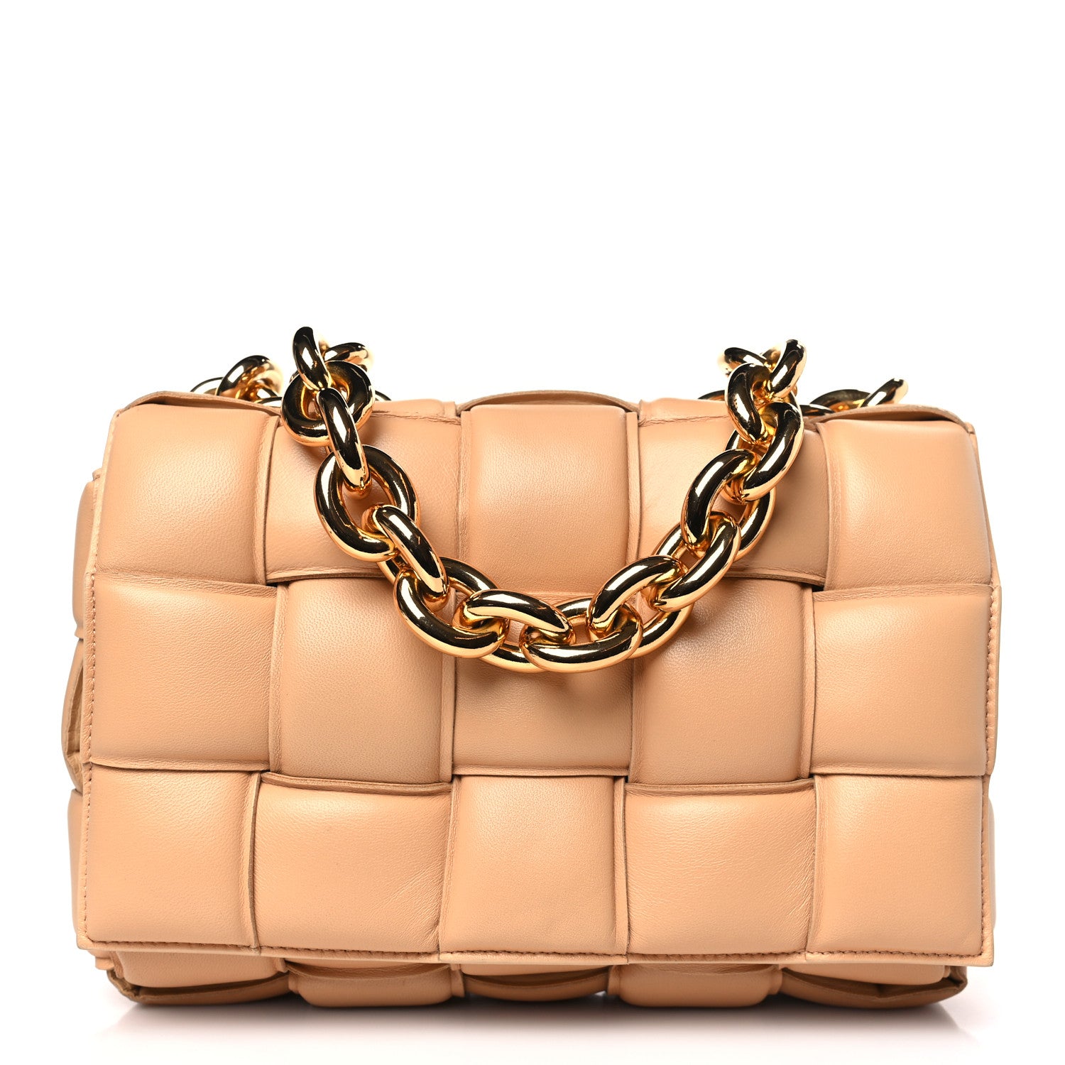 Bottega Veneta Lambskin Maxi Intreccio Padded Chain Cassette Crossbody Bag Almond 1 of 8