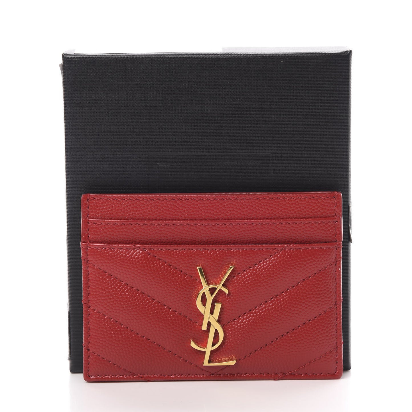 Grain De Poudre Matelasse Chevron Monogram Credit Card Case Rouge Eros