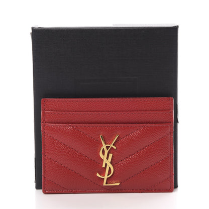 Saint Laurent Grain De Poudre Matelasse Chevron Monogram Credit Card Case Rouge Eros 8 of 8