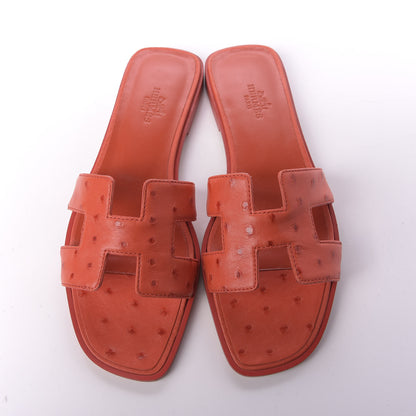 Hermes Ostrich Oran Sandals 37 Jasper Rouge 5 of 9