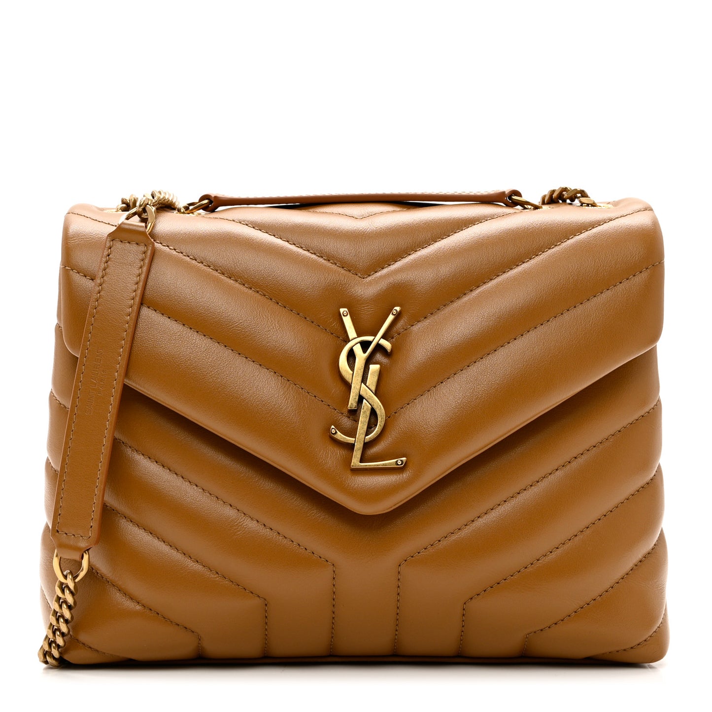 Calfskin Y Quilted Monogram Small Loulou Chain Satchel Dark Natural