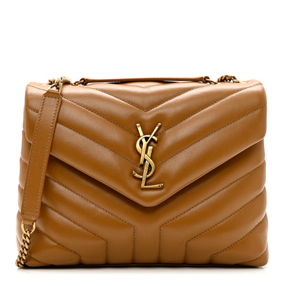Saint Laurent Calfskin Y Quilted Monogram Small Loulou Chain Satchel Dark Natural 1 of 9
