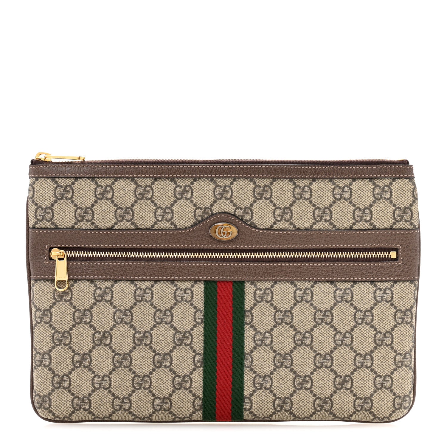 Gucci GG Supreme Monogram Large Ophidia Pouch Clutch Brown 1 of 9