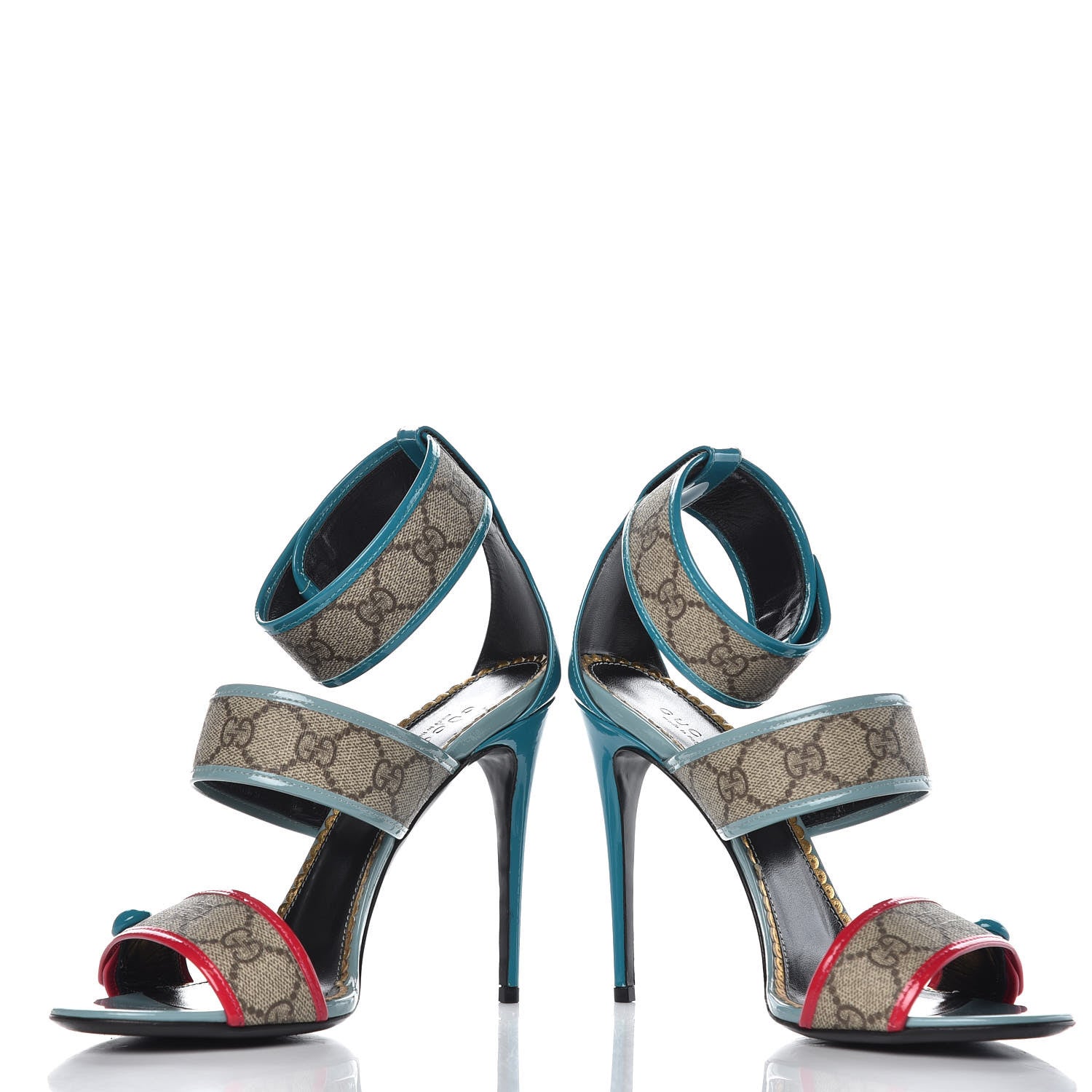Gucci GG Supreme Monogram Patent Harleth Sandals 40 Beige Ebony Pink Fucsia Cyan 7 of 12